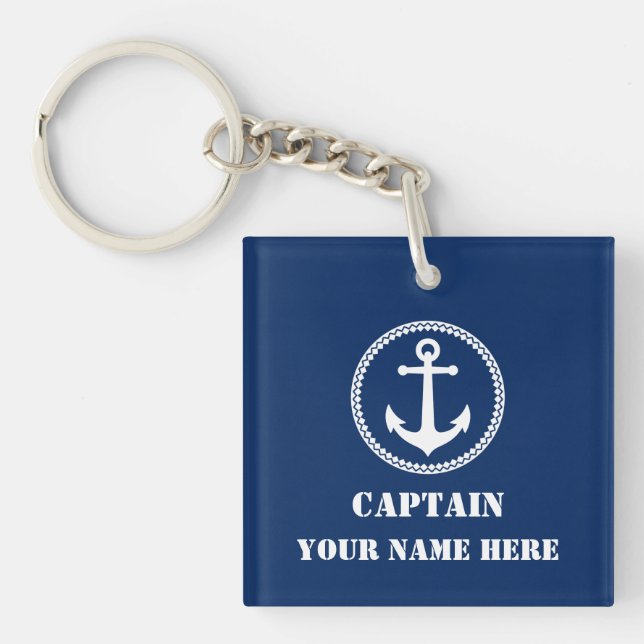 Your Custom Name Or Boat Name With Sea Anchor Key Ring (Front)