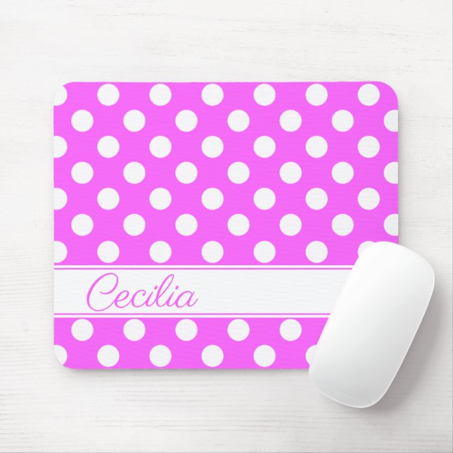 Your Custom Name Screaming Pink And Big White Dots Mouse Pad (With Mouse)