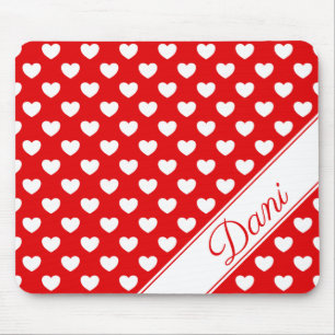Your Custom Name Striking Red And White Hearts Mouse Pad
