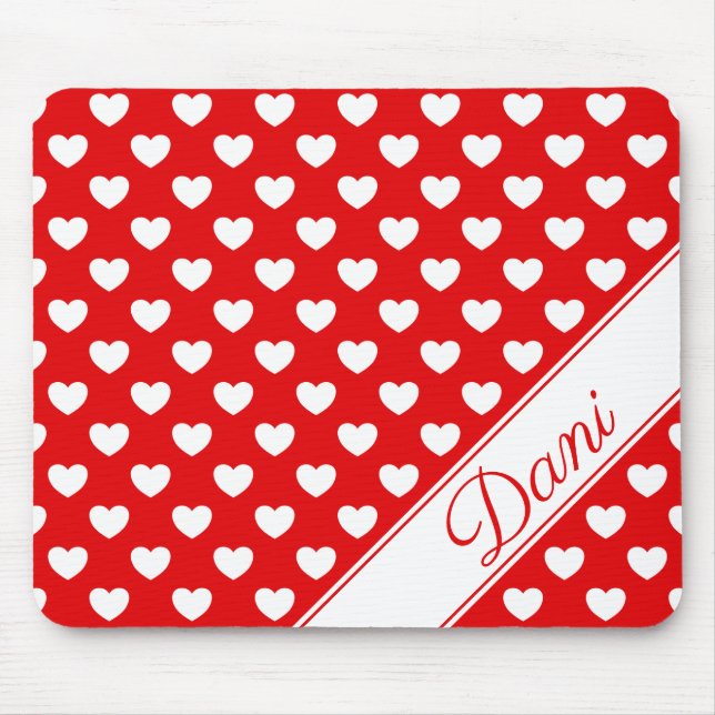 Your Custom Name Striking Red And White Hearts Mouse Pad (Front)