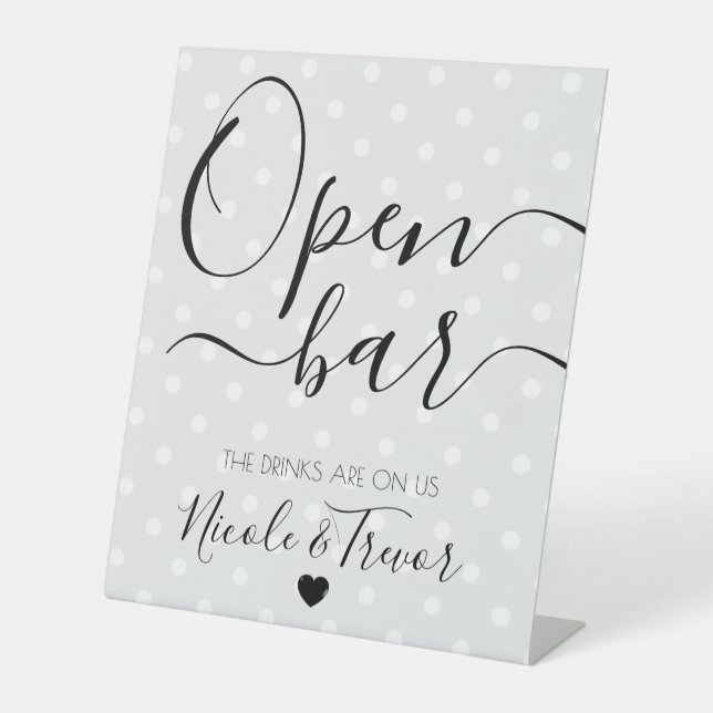 Your Custom Names - Calligraphy Grey Dots Open Bar Pedestal Sign (Front)