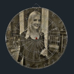 Your custom photo dartboard<br><div class="desc">A blonde lady wearing black.</div>