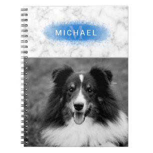 Your Custom Photo & Faux Marble Texture With Blue Notebook