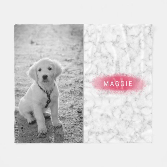 Your Custom Photo & Faux Marble Texture With Pink Fleece Blanket (Front (Horizontal))