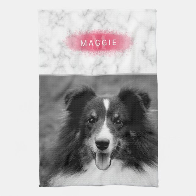 Your Custom Photo & Faux Marble Texture With Pink Tea Towel (Vertical)