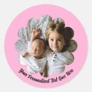 Your Custom Photo in Flower with Text Classic Round Sticker