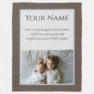 Your Custom Photo Message and Name on Brown Fleece Blanket