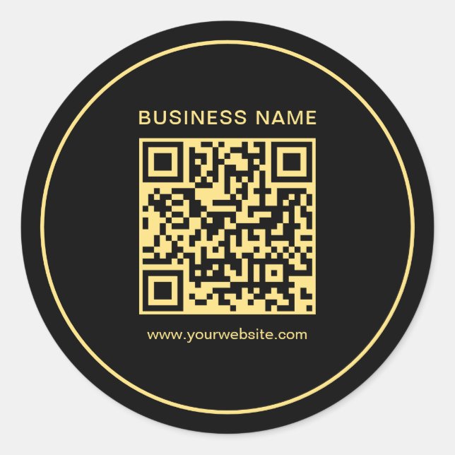 Your Custom Text Business QR Code Black & Gold Classic Round Sticker (Front)