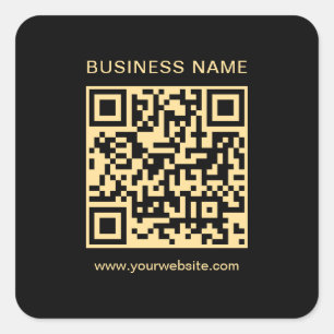Your Custom Text Business QR Code Black & Gold Square Sticker