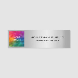 Your Custom Text Company Logo or Photo Silver Name Tag