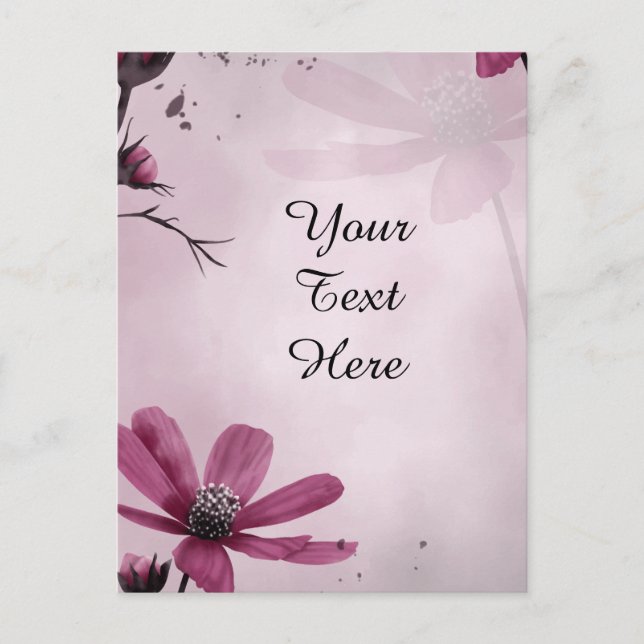 Your Custom Text - Deep Pink Flowers Personalised Postcard (Front)