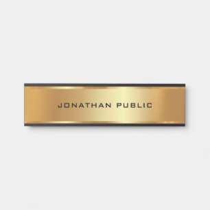 Your Custom Text Elegant Modern Black & Gold Door Sign