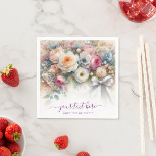 Your Custom Text Handwritten Script Flower Wedding Napkin
