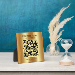 Your Custom Text Logo QR Code Faux Gold Glamour Plaque