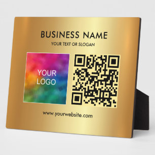 Your Custom Text Logo QR Code Glamourous Faux Gold Plaque