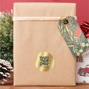 Your Custom Text Logo QR Code Gold Easy to Make Classic Round Sticker