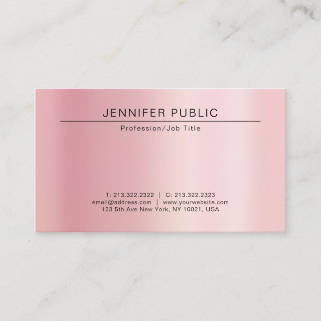 Your Custom Text Modern Chic Template Rose Gold Business Card (Front)