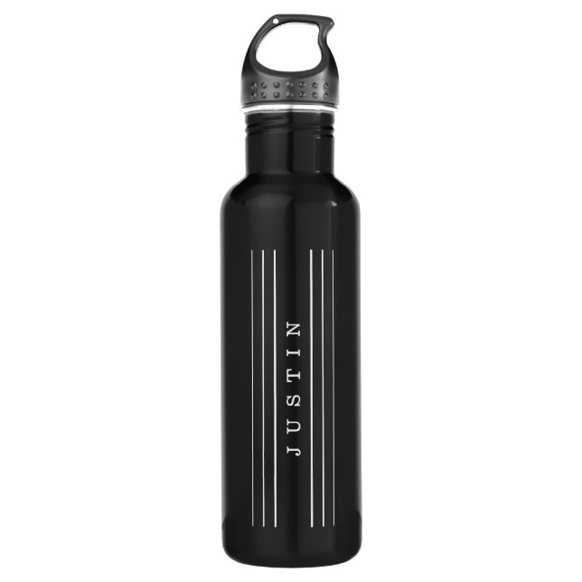 Your Custom Text & Modern Stripes | Black & White 710 Ml Water Bottle (Front)
