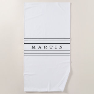 Your Custom Text & Modern Stripes Black & White Beach Towel