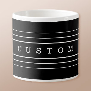 Your Custom Text & Modern Stripes   Black & White Espresso Cup