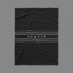Your Custom Text & Modern Stripes Black & White Fleece Blanket