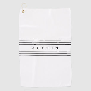 Your Custom Text & Modern Stripes   Black & White Golf Towel