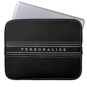 Your Custom Text & Modern Stripes Black & White Laptop Sleeve