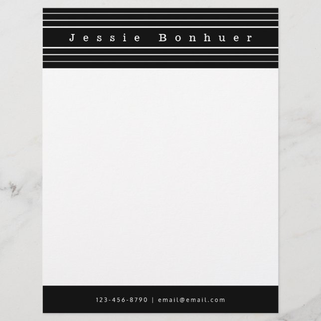 Your Custom Text & Modern Stripes | Black & White Letterhead (Front)
