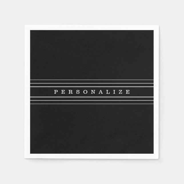 Your Custom Text & Modern Stripes | Black & White Napkin (Front)