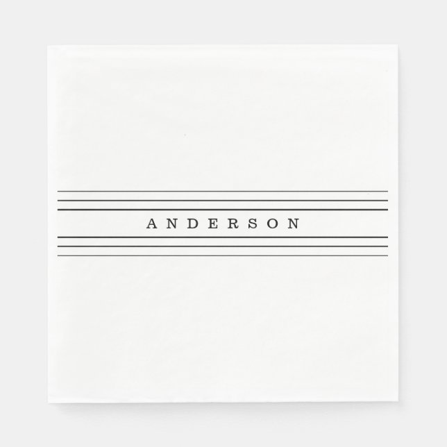 Your Custom Text & Modern Stripes | Black & White Napkin (Front)