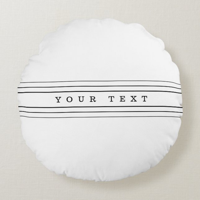 Your Custom Text & Modern Stripes | Black & White Round Cushion (Front)