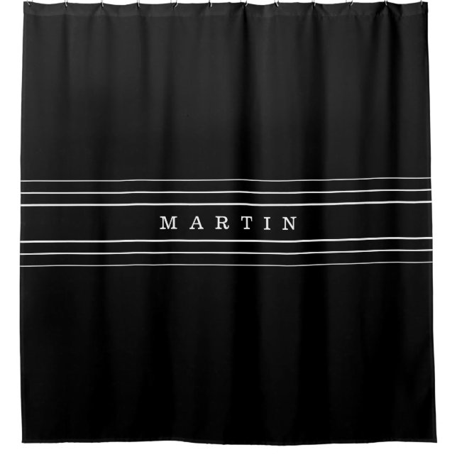 Your Custom Text & Modern Stripes | Black & White Shower Curtain (Front)
