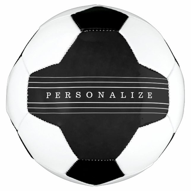 Your Custom Text & Modern Stripes | Black & White Soccer Ball (Front)