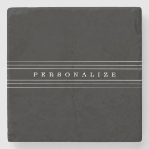 Your Custom Text & Modern Stripes   Black & White Stone Coaster