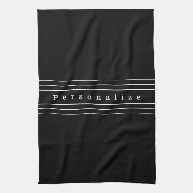 Your Custom Text & Modern Stripes | Black & White Tea Towel (Vertical)