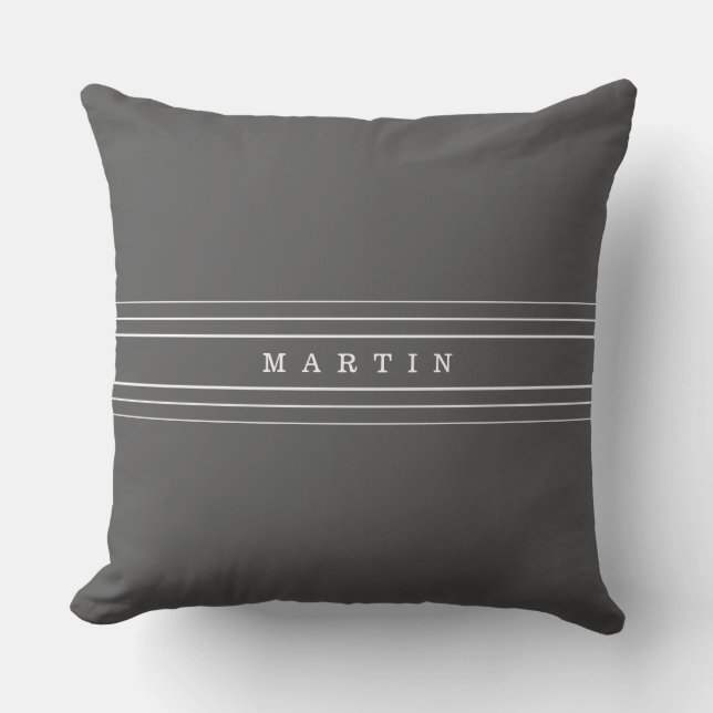 Your Custom Text & Modern Stripes | Grey & White Cushion (Front)