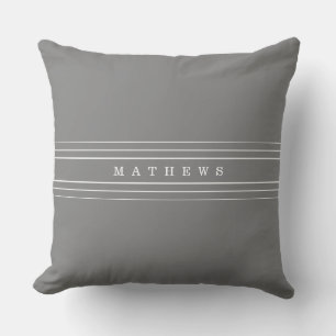 Your Custom Text & Modern Stripes   Grey & White Cushion