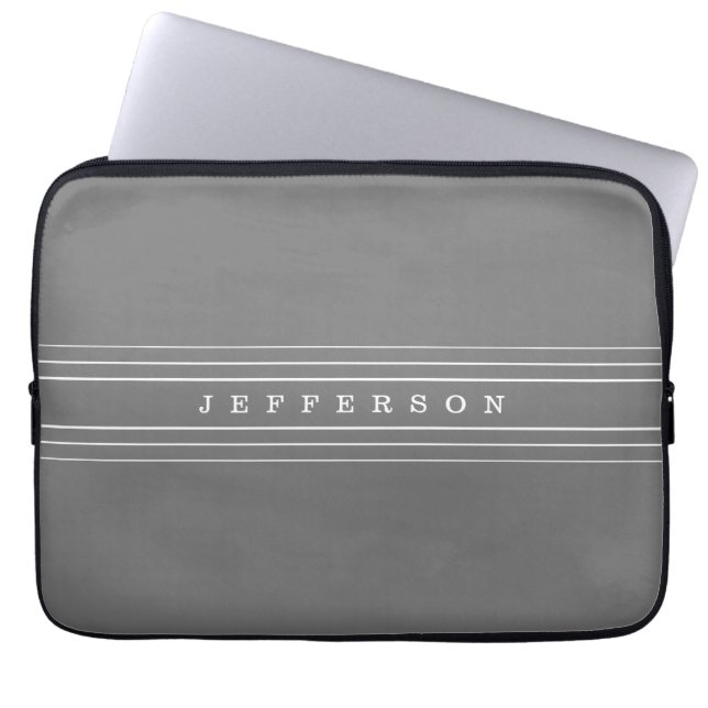Your Custom Text & Modern Stripes | Grey & White Laptop Sleeve (Front)