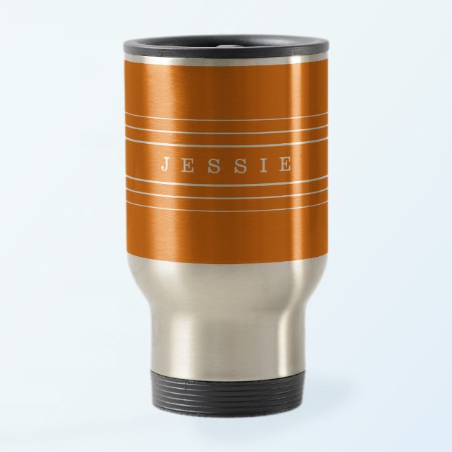 Your Custom Text & Modern Stripes | Orange Travel Mug (Creator Uploaded)