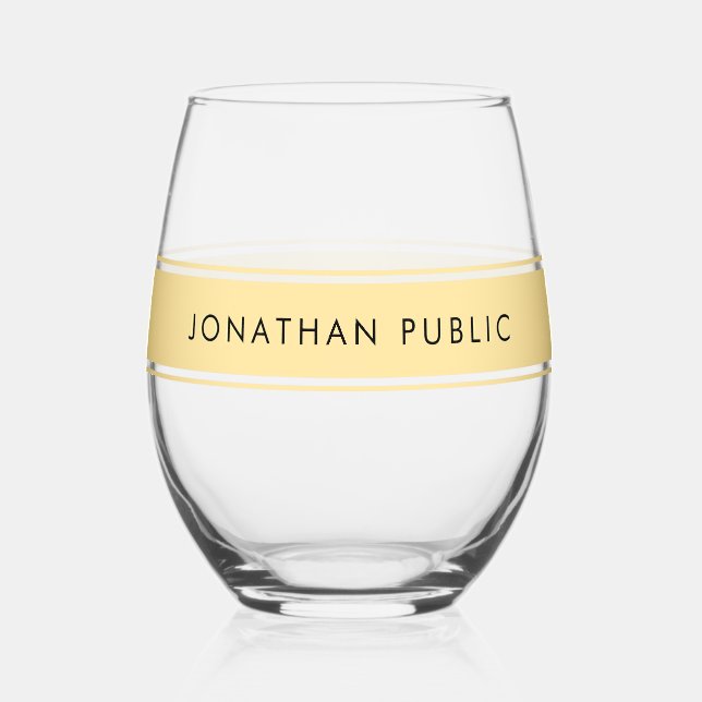 Your Custom Text Name Elegant Gold Template Sleek Stemless Wine Glass (Back)