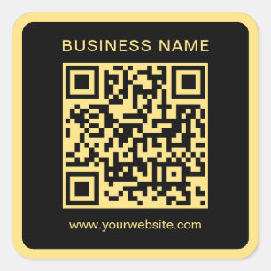 Your Custom Text QR Code Black & Gold Scannable Square Sticker