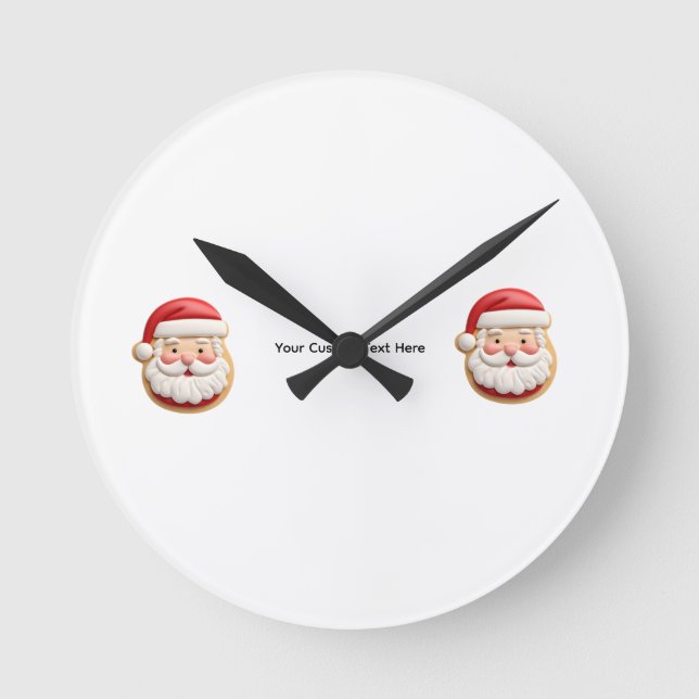 Your Custom Text Santa Cookie Christmas Round Clock (Front)