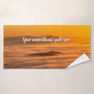 Your custom text sunrise above foggy landscape bath towel set