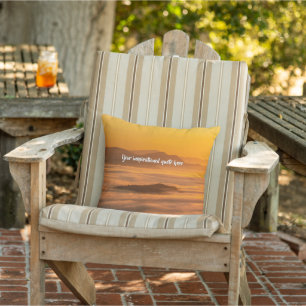 Your custom text sunrise above foggy landscape cushion