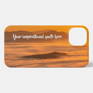 Your custom text sunrise above foggy landscape iPhone 13 case