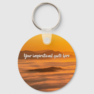 Your custom text sunrise above foggy landscape key ring
