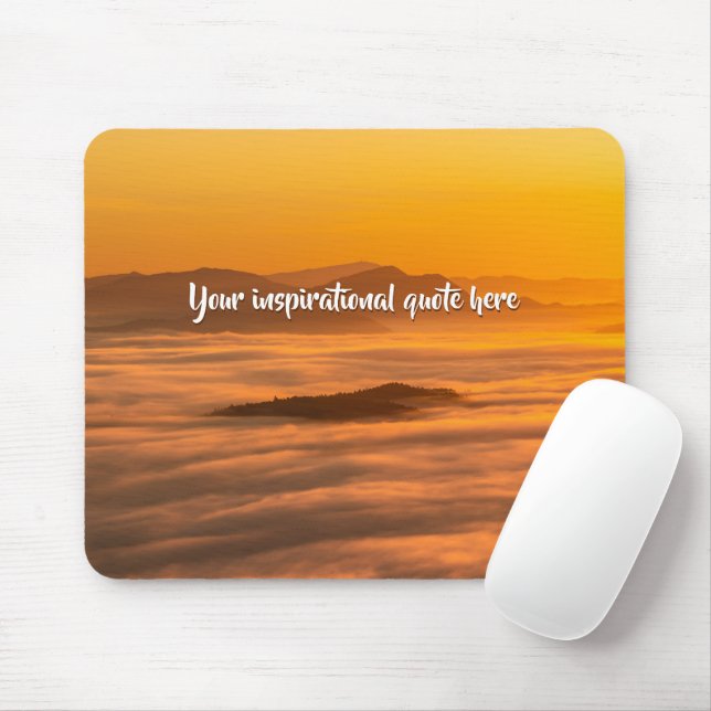 Your custom text sunrise above foggy landscape mouse pad (With Mouse)
