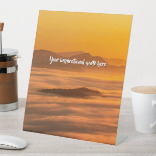 Your custom text sunrise above foggy landscape pedestal sign