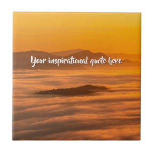 Your custom text sunrise above foggy landscape tile