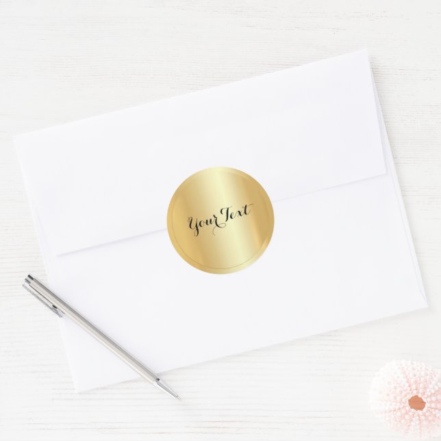 Your Custom Text Template Glamour Faux Gold Classic Round Sticker (Envelope)